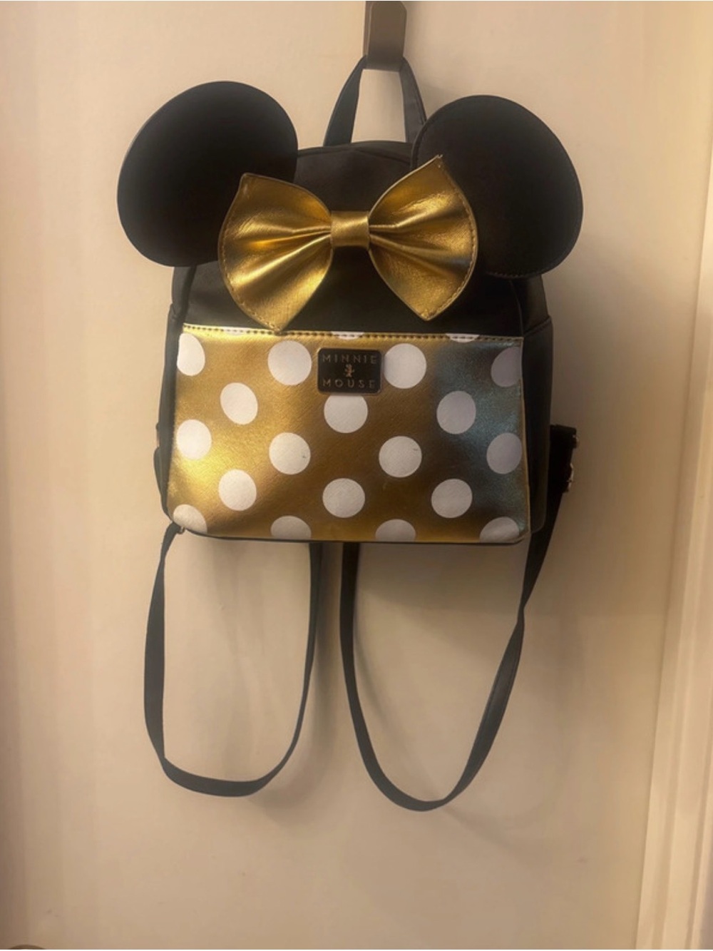 Disney Minnie Mouse Gold & Black Polka Dot Kids Backpack